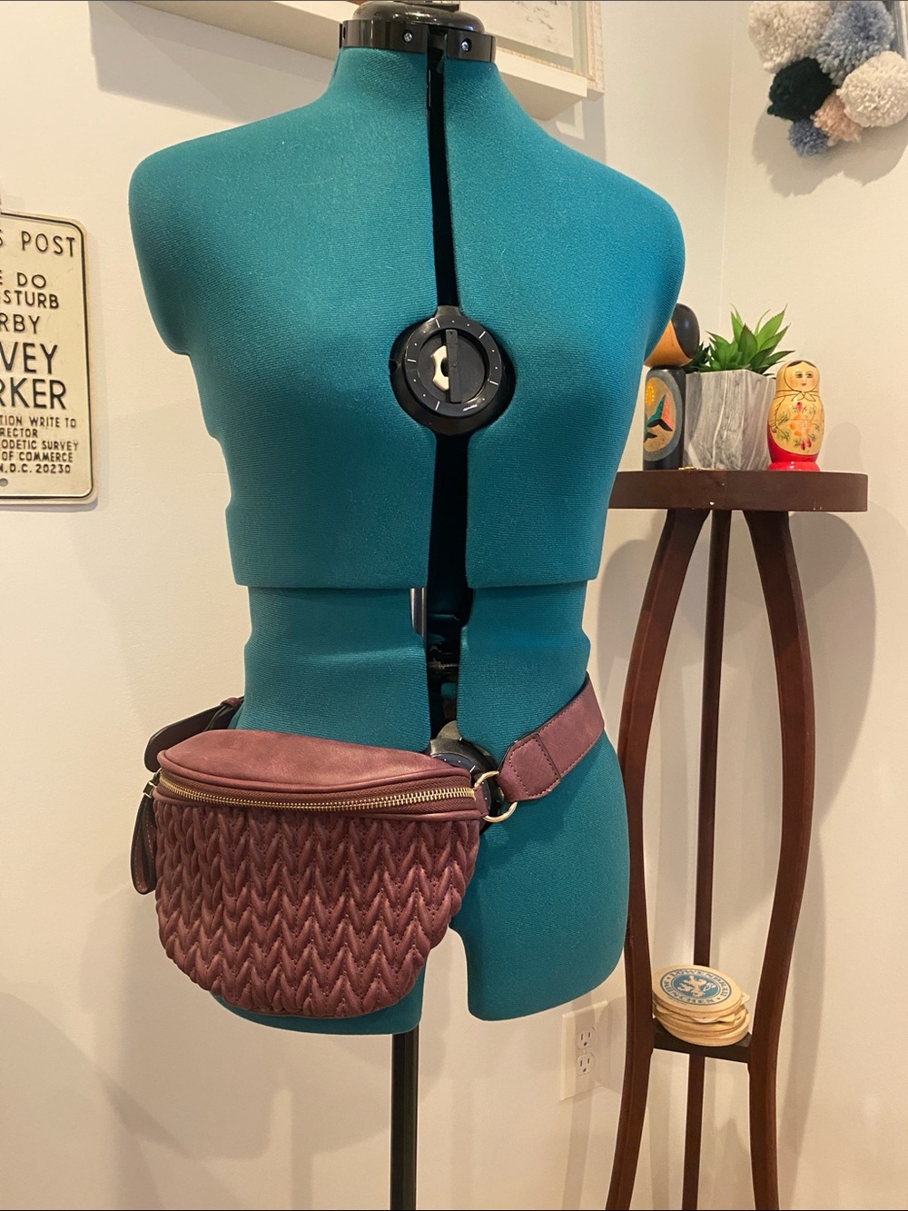 Woven Crossbody Belt Bag - Plum